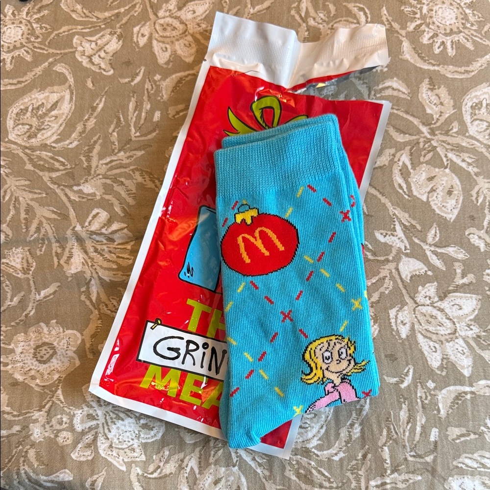 McDonald's Christmas 2025 Blue Novelty Grinch socks